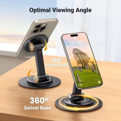 UGREEN Magnetic Phone Stand for MagSafe, Height Adjustable iPhone Stand for Desk with 360° Rotation Compatible for iPhone 16 15 Pro Max 14 Pro 13 12 and MagSafe Case, Black - 이미지 4