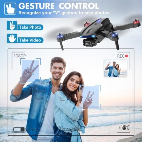 Drone with Camera 1080P for Kids Adults, Foldable HD FPV Mini Drone with 2 Batteries, One Key Take Off/Land, Altitude Hold, Headless Mode, 360°Flip, Gravity Control, Gestures Selfie, 3 Speed Mode, Waypoint Fly - 이미지 3