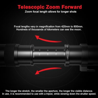 Telephoto Lens 420-800mm, EF Lens for Canon, Super Telephoto Lens + T-Mount for Canon EOS Rebel SL3 SL2 T8i T7i T7 T6 T6s T6i 1D 5D 6D 90D 80D 77D 4000D DSLR Camera Lenses - 이미지 5