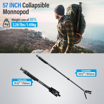 SIRUI SVM-145 Rapid Monopod with Feet, 57” Professional Carbon Fiber Camera Monopod, One-Step Rapid Height Adjustment, Modular 3 in 1, Max Load 22lbs - 이미지 4