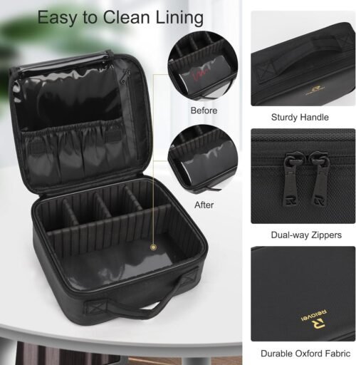 Relavel Travel Makeup Train Case Makeup Cosmetic Case Organizer Portable Artist Storage Bag with Adjustable Dividers for Cosmetics Makeup Brushes Toiletry Jewelry Digital Accessories Black - 이미지 4