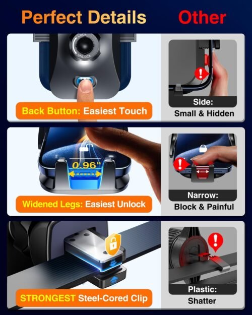 VANMASS 【85+LBS Strongest Suction & Military-Grade 2025 Ultimate Car Phone Mount【Patent & Safety Certs】 Cell Phone Holder Truck Stand for Dashboard Windshield Vent for iPhone 16 15 Pro Max 14 Samsung - 이미지 6