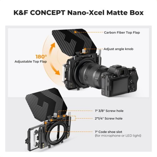 K&F Concept Mini Matte Box +ND8, DSLR Camera Matte Box with Carbon Fiber Top Flag for 67mm/72mm/77mm/82mm/95mm Lenses, with Filter Trays for 4x5.65 Filter/Circular Filter - 이미지 2