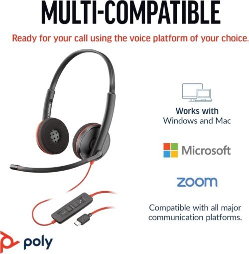 Poly Blackwire 3220 Wired Headset (Plantronics) - Noise-Canceling Mic – Stereo Design - Connect to PC/Mac via USB-C or USB-A - Works w/Teams, Zoom - Amazon Exclusive - 이미지 5