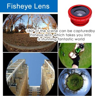 KINGMAS 3 in 1 Universal Fish Eye Lens, Macro Clip Lens Wide-Angle Camera Lens Kit for iPad iPhone Samsung Android and Most Smartphones (Red) - 이미지 4