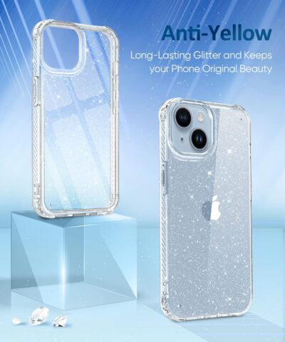 MIODIK for iPhone 14 Case with Screen Protector + Camera Lens Protector, [Non-Yellowing] Clear Glitter Phone Case, [Military-Grade Protective] Shockproof Women Cover for 6.1 Inch - Sparkle Clear - 이미지 4