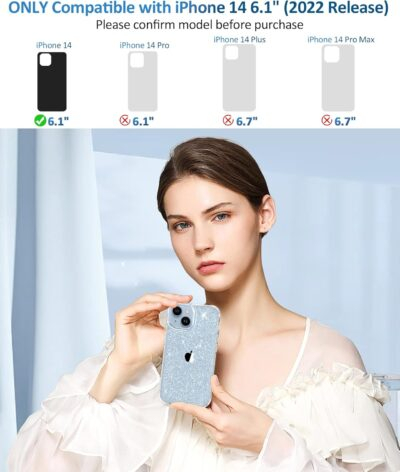 MIODIK for iPhone 14 Case with Screen Protector + Camera Lens Protector, [Non-Yellowing] Clear Glitter Phone Case, [Military-Grade Protective] Shockproof Women Cover for 6.1 Inch - Sparkle Clear - 이미지 2