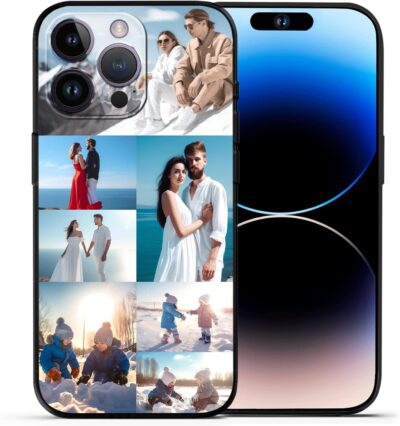 Custom Photo Phone Case for iPhone 15 14 13 12 11 Pro Max Mini Xr Xs X, Custom Personalized Picture Phone Case, Design Your Own Black TPU Soft Case, Gift for Family Friends Couple (7 Photos)