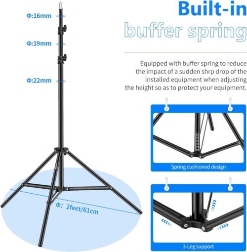 Neewer 6.23 Feet/190CM Aluminum Light Tripod Stands For Studio Kits, Photography Lights, Softboxes(Black,2 Pack) - 이미지 3