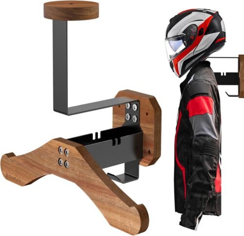 Helmet Holder- BoldByPIN Motorcycle Helmet Rack Wall Mount , Solid Wood & Heavy Duty Steel Helmet Wall Mount for Motorcycle/Football/Cycling Skiing/Tactical Gear Wall Hanger
