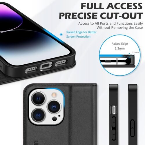 SHIELDON Case for iPhone 14 Pro Max 5G 6.7", Genuine Leather Wallet Flip Cover RFID Blocking Card Slots Magnetic Closure Case Compatible with iPhone 14 Pro Max 2022 - Black - 이미지 6