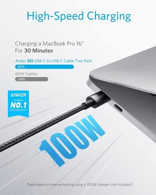 Anker USB C to USB C Cable (6FT, 2Pack), Type C 100W Charger Cord Fast Charging for iPhone 16 Series,MacBook Pro 2020,Pixel And More(USB 2.0,Black) - 이미지 2