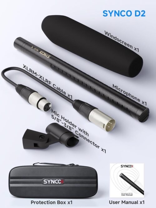 SYNCO D2 XLR Shotgun Microphone, Hypercardioid Condenser Mic for Camcorder, DSLR, Audio & Video Recording, Professional Directional Mic with XLR Output - 이미지 8