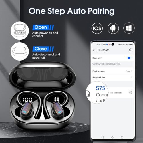 OYIB Wireless Earbuds Bluetooth 5.4 Headphones Sport, Stereo Deep Bass Bluetooth Earbuds with Earhooks, 50H Over Ear Bud with ENC Mic, IP7 Waterproof Wireless Earphone for Workout/Running, Deep Black - 이미지 5