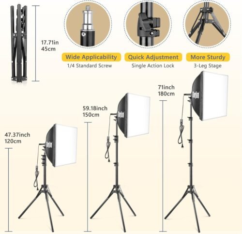 Torjim Softbox Photography Lighting Kit, 16'' x 16'' Professional Softbox Lighting Kit with 85W 3000-7500K LED Bulbs, Studio Lights for Photography/Video Recording/Live Streaming/Portraits Shooting - 이미지 3