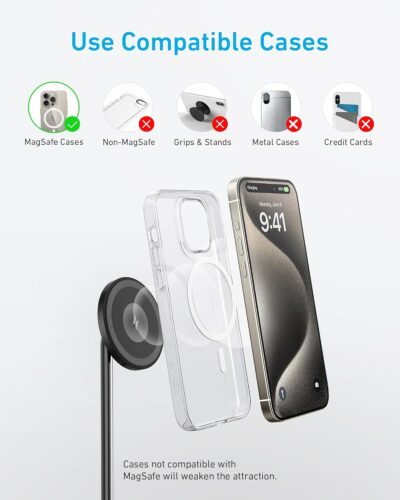 Anker iPhone 16 Wireless Charging Stand, PowerWave 2-in-1 Magnetic Stand Lite with USB-C Cable, For iPhone 16/15/14/13 Series, AirPods (No AC Adapter) - 이미지 5