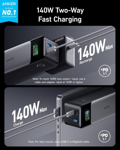 Anker 737 Power Bank, 24,000mAh 3-Port Laptop Portable Charger with 140W Fast Charging, Smart Display, for Outdoor Work, Compatible with iPhone 16/15/14 Series, Vision Pro, Samsung, MacBook, and More - 이미지 3