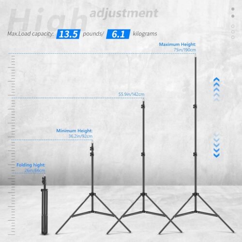 Neewer 6.23 Feet/190CM Aluminum Light Tripod Stands For Studio Kits, Photography Lights, Softboxes(Black,2 Pack) - 이미지 2