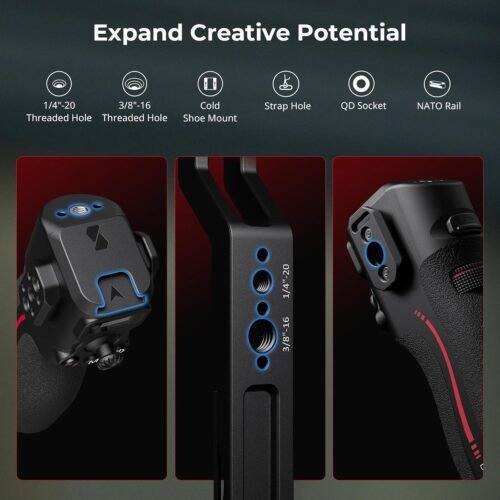 SMALLRIG Handle with Follow Focus for DJI RS 2 / RS 3 Pro/RS 4 / RS 4 Pro Gimbal Stabilizer, Handle with 1/4"-20 locating Holes and a Cold Shoe Mount, Max Load 4.4lb - 이미지 4