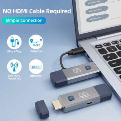 Wireless HDMI Transmitter and Receiver, 165ft/50m Wireless HDMI for 4K Decode Input 1080P Output, Plug&Play Portable 2.4G/5.8G for Video and Audio to Monitor from PC/Projector/TV Box - 이미지 2