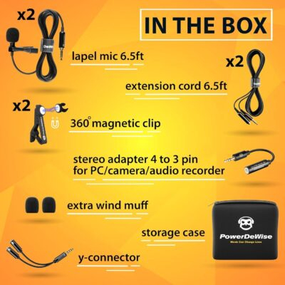 PowerDeWise Professional Grade 2 Lavalier Clip-On Microphones Set for Dual Interview - Double Lav Lapel Microphone - Use for iPhone Phone Camera - Blogging Video Recording Noise Cancelling 3.5mm Mic - 이미지 5