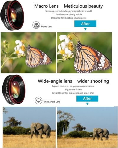 Phone Camera Lens Kit 10 in 1 for iPhone Samsung Pixel Android, 22X Telephoto Lens, 0.62X Super Wide Angle Lens&25X Macro Lens, 235° Fisheye,Kaleidoscopes, Starlight，Tripod，for Most Smartphone Black - 이미지 3