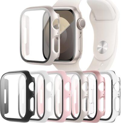 6-Pack Case Compatible with Apple Watch 40mm Series SE 2nd Gen 6 5 4 with Tempered Glass Screen Protector, QCKANLJ Ultra-Thin Hard PC Full Protective Face Cover Bumper for iWatch 40mm