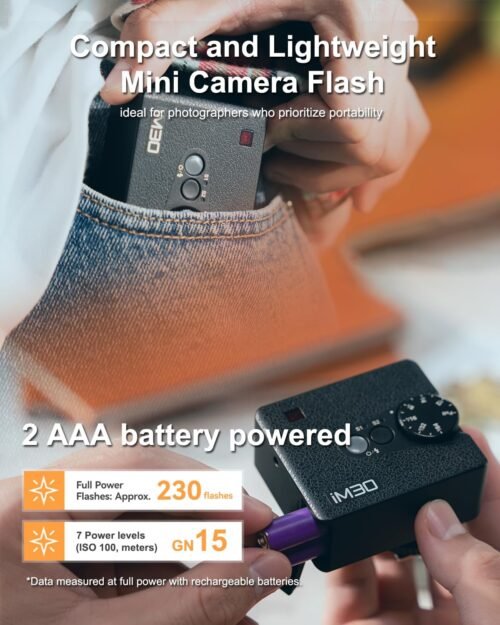 Godox iM30 Mini Flash with Diffuser for Canon, Nikon, Sony, Fuji, Olympus Single-Contact Hotshoe Cameras, Speedlite GN15, 7-Level Power Adjustment, 230 Flashes, S1/S2 Optical Slave Modes - 이미지 4