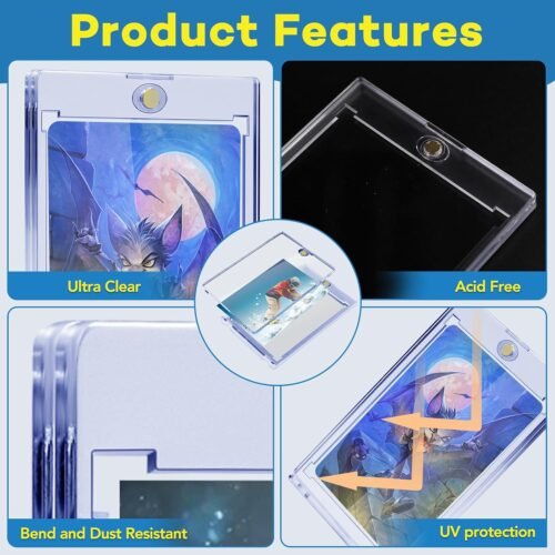 20 PCS Magnetic Card Holder, 35pt One Touch Card Holder for Baseball Cards,U-V Protection Hard Plastic Magnetic Card Case,Cards Holder for Sports Cards, Trading Card Display, Game Card Protector - 이미지 3