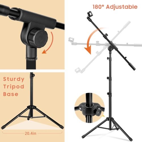 CAHAYA Tripod Microphone Stand Boom Arm Floor Mic Stand with Carrying Bag and 2 Mic Clips for Singing Performance Wedding Stage and Mic Mount CY0239 - 이미지 7