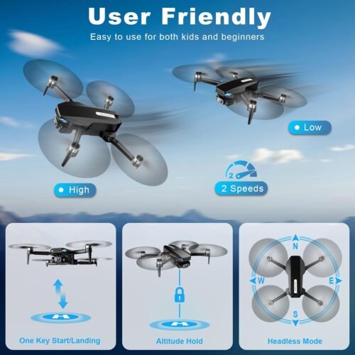 Drone with Camera, 2K HD FPV Drone with Brushless Motor, Altitude Hold, Gesture Selfie, One Key Take Off/Landing, 3D Flips, Waypoint Fly, 2 Batteries, Foldable Mini Drones for Kids and Beginners - 이미지 5