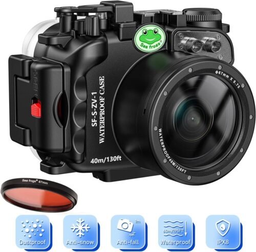Sea frogs Camera Housing Compatible with Sony ZV-1,Waterproof IPX8 Rated, 40m/130ft Depth Protection Underwater Camera Case, Ideal for Diving, Surfing, Rowing