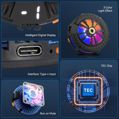 Magnetic Cell Phone Cooler for Gaming, Portable Phone Cooling Fan Type-C Wired with Temperature Display, Phone Radiator for MagSafe, Gaming Semiconductor Cooling for iPhone/Ipad/Android - 이미지 5