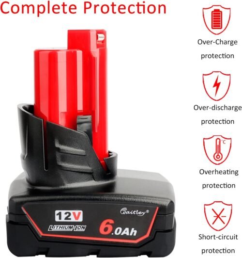 waitley 2 Pack 12V 6A Replacement Battery Compatible with Milwaukee 6.0Ah Power Tools - 이미지 4