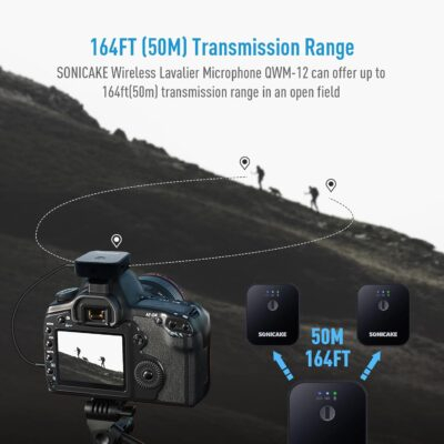 SONICAKE Wireless Lavalier Microphone 2.4GHz 164 ft/50M Range 10 Hrs, Dual Wireless Mic System(2 TX + 1 RX) for iPhone/Android/DSLR Camera/Camcorder,Vlog,Podcast,Live Streaming,Recording,Interview - 이미지 4