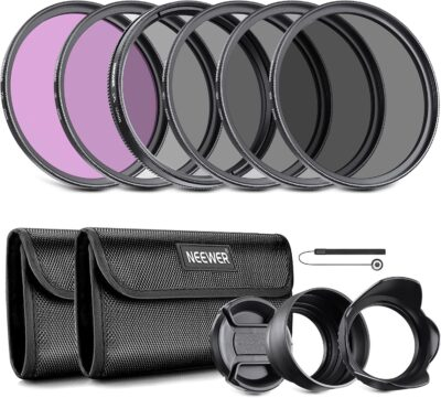NEEWER 52mm ND Lens Filter Kit: UV, CPL, FLD, ND2, ND4, ND8, Lens Hood and Lens Cap Compatible with Canon Nikon Sony Panasonic DSLR Cameras with 52mm Lens