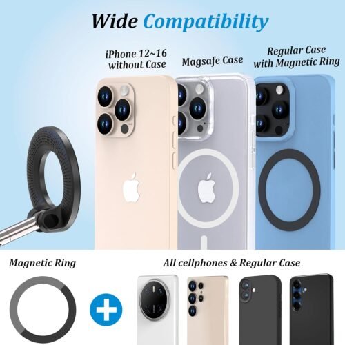 PlusAcc Vacuum Magnetic Phone Holder for Car - Suction Cup Phone Mount 360° Rotatable Foldable Portable Strong Magnet Stand for iPhone 16/15/14/13 in Gym, Mirror, Smooth Surface, All Vehicles - 이미지 6