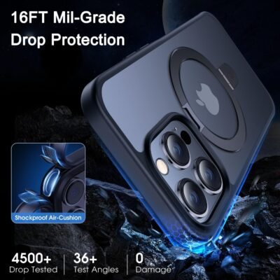 CASEKOO Designed for iPhone 14 Pro Max Case with Magnetic Invisible Stand [Military Drop Protection] [Compatible with MagSafe] Shockproof Slim Matte Translucent Promax Case 6.7 Inch, Black - 이미지 5