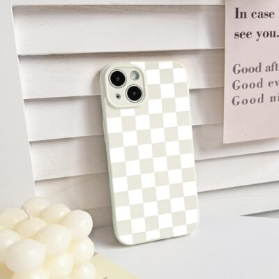 NITITOP Compatible with iPhone 15 Case Cute Aesthetic Checkerboard Checkered Pattern for Women Girl Trendy Slim Fit TPU Silicone Shockproof Full Camera Protection Cover - White - 이미지 7
