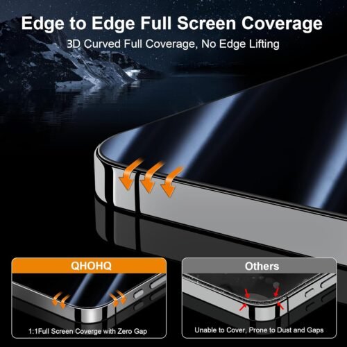QHOHQ for iPhone 16 Pro Max Privacy Screen Protector + Camera Lens Protector, [Military Grade Shatterproof], Top 9H+ Anti Spy Glass, Full Edge Coverage, Ultra Durable,with Installation Tool [3+3 Pack] - 이미지 3