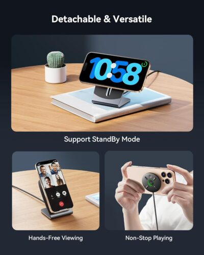 INIU Magnetic Wireless Charger Stand, Qi2 Certified 15W Mag Safe Charging Station with 23-Blade Cooling Fan, Fast Charging Pad for iPhone 16 15 14 13 12 Series AirPods 4 3 Pro2 Pro (with Adapter) - 이미지 5