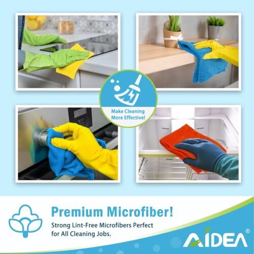 AIDEA Microfiber Cleaning Cloth, 100PK, Soft Absorbent Rags, Microfiber Towels for Cars, Kitchen Towels, Dusting Cloth for Home, Window, Cleaning Supplies, 12"×12" - 이미지 8