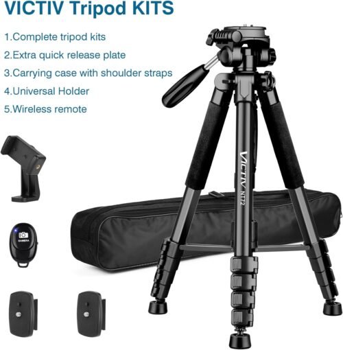 Tripod for Camera, 72" Tall Camera Tripod Monopod with Remote, Professional Heavy Duty Compact Camera Stand for Phone,DSLR, Spotting Scope, Telescope, Binocular - 이미지 8