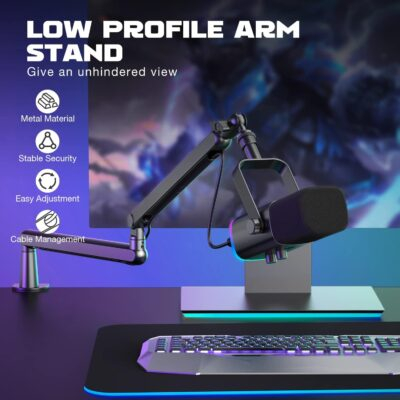 FIFINE Microphone Boom Arm, Low Profile Adjustable Stick Microphone Arm Stand with Desk Mount Clamp, Screw Adapter, Cable Management, for Podcast Streaming Gaming Studio-BM88 - 이미지 2
