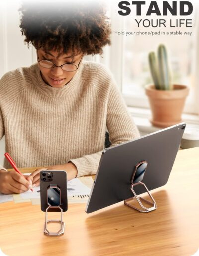 A-LuGei 𝗙𝗼𝗹𝗱𝗮𝗯𝗹𝗲 & 𝗔𝗱𝗷𝘂𝘀𝘁𝗮𝗯𝗹𝗲 Phone Ring Holder Finger Kickstand, Cell Phone Holder for Hand, Phone Stand for Back of Phone Case, Magnetic iPhone Ring Holder Phone Grip for Desk - 이미지 5