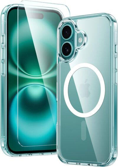 FNTCASE for iPhone 16 Case: Clear Magnetic Military Grade Drop Protection Anti Yellowing Slim Case - Rugged Shockproof Protective Transparent Cell Phone Cover(Clear)