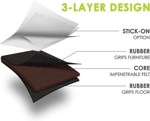 Slipstick GorillaPads CB142 Non-Slip Furniture Pads/Grippers (Set of 8) Furniture Leg Floor Protectors, 2 Inch Square, Black - 이미지 3