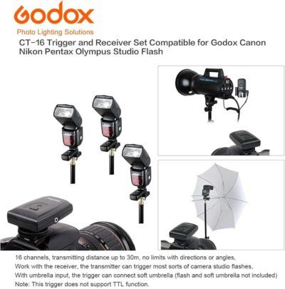 Godox CT-16 Wireless Radio Flash Trigger Receiver Kit, 16 Channel 2.4GHz Wireless Flash Trigger Kit (1x Transmitter+3X Receiver), Compatible for Canon Nikon Pentax DSLR Camera - 이미지 5