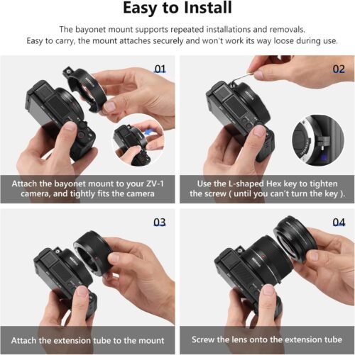 NEEWER Wide Angle Lens Compatible with Sony ZV1 Camera, 2 in 1 18mm HD Wide Angle & 10x Macro Additional Lens with Extension Tube, Bayonet Mount Lens Adapter, Cleaning Cloth (Black Frame) - 이미지 6