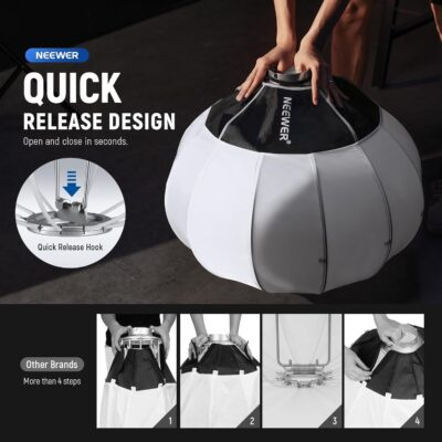 NEEWER 26"/65cm Lantern Softbox, Quick Release 360° Light Diffuser Bowens Mount Softbox with Lightweight Nylon Alloy for RGB CB60 CB60B CB200B MS60B MS60C MS150B Continuous LED Video Lights, NS26L - 이미지 2